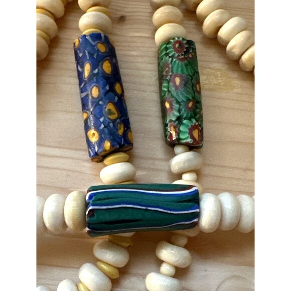 Vintage Venetian African Trade Bead Necklace Glass Carved Bone Layers Millefiori - Picture 2 of 12
